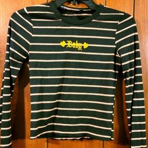 Striped long sleeve embroidered top